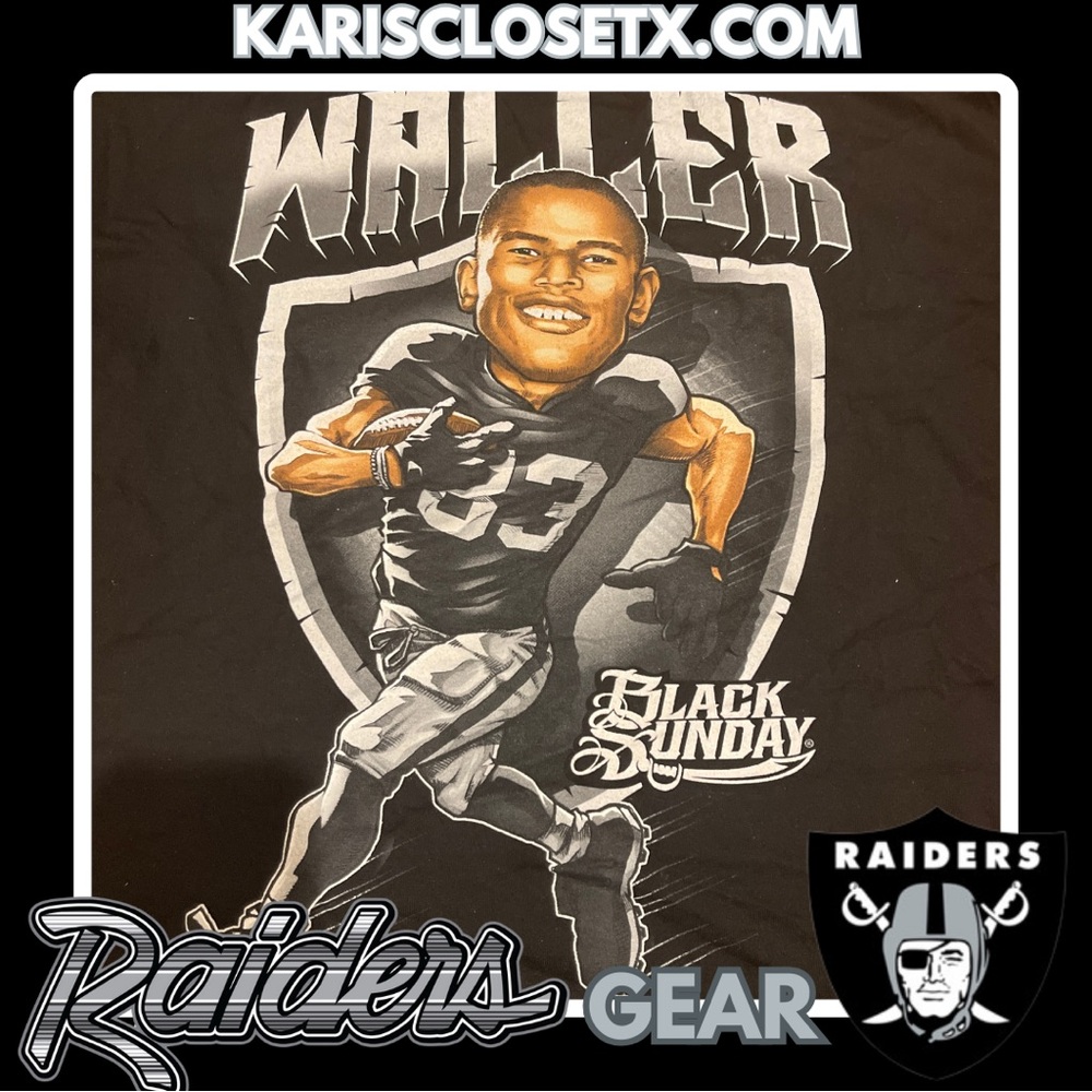 ✅ 🌟NEW IN BOX🌟 Black Sunday Raiders Waller #83 Large Graphic Tshirt ✅